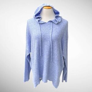 Democracy Light Blue Ribbed Pullover Drawstring Hoodie Long Sleeves